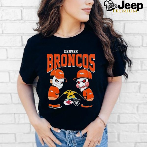 Michael Myers And Billy The Puppet X Denver Broncos Pee On NFL Teams Halloween Shirt