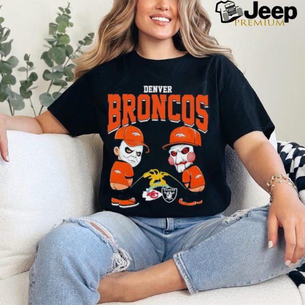 Michael Myers And Billy The Puppet X Denver Broncos Pee On NFL Teams Halloween Shirt