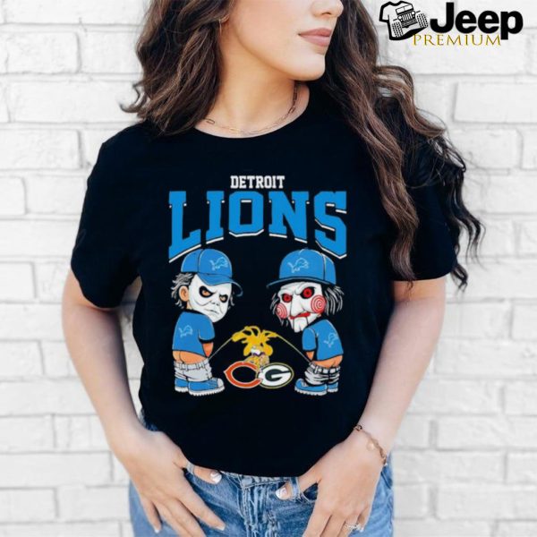 Michael Myers And Billy The Puppet X Detroit Lions Pee On NFL Teams Halloween Shirt