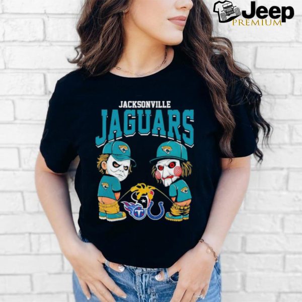 Michael Myers And Billy The Puppet X Jacksonville Jaguars Pee On NFL Teams Halloween Shirt