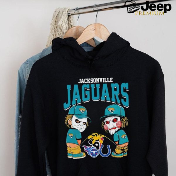 Michael Myers And Billy The Puppet X Jacksonville Jaguars Pee On NFL Teams Halloween Shirt