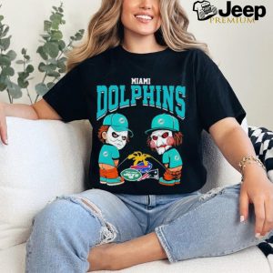 Michael Myers And Billy The Puppet X Miami Dolphins Pee On NFL Teams Halloween Shirt