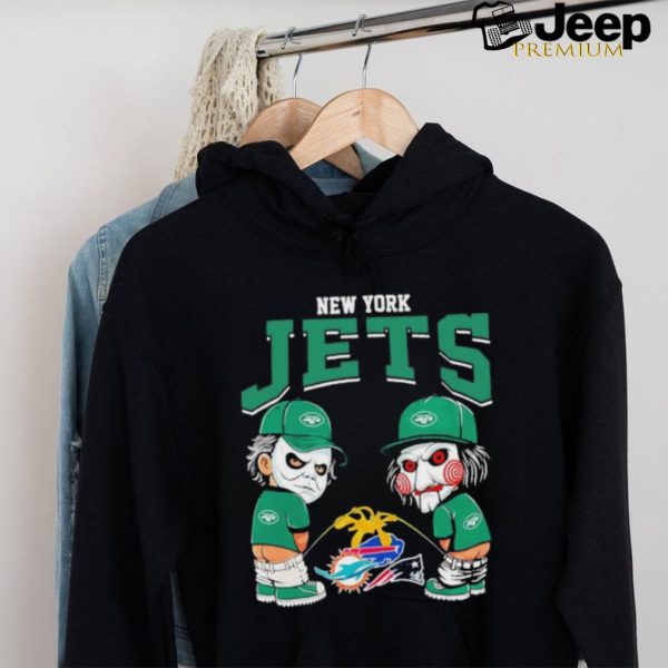 Michael Myers And Billy The Puppet X New York Jets Pee On NFL Teams Halloween Shirt