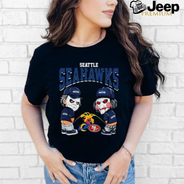 Michael Myers And Billy The Puppet X Seattle Seahawks Pee On NFL Teams Halloween Shirt