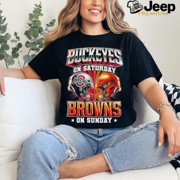 Official Ohio State Buckeyes On Saturdays Cleveland Browns On Sundays Vintage Helmets Shirt