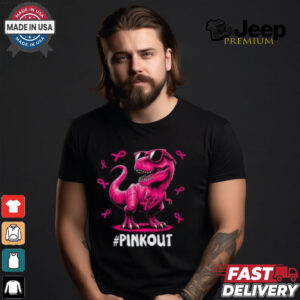 Pink Out Breast Cancer Awareness Shirt, Cool Dinosaur Ribbon Tee for Kids