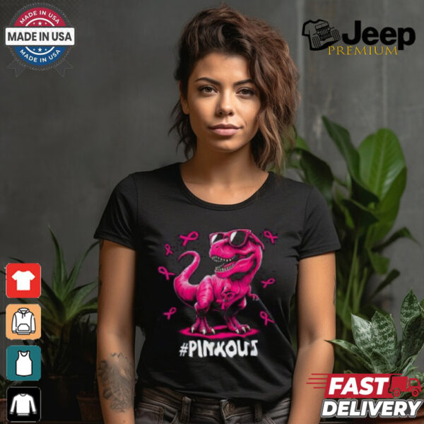 Pink Out Breast Cancer Awareness Shirt, Cool Dinosaur Ribbon Tee for Kids