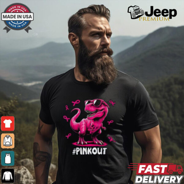 Pink Out Breast Cancer Awareness Shirt, Cool Dinosaur Ribbon Tee for Kids