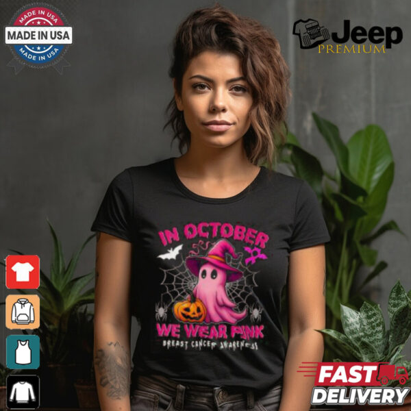 Womens October Breast Cancer Awareness Shirt, Halloween Pink Ribbon Support Tee