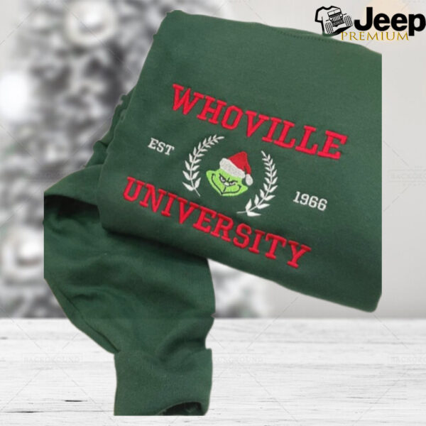 Grinch Christmas Whoville University Est 1966 Embroidered Sweatshirt