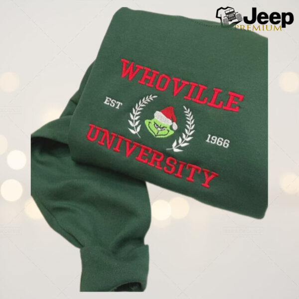 Grinch Christmas Whoville University Est 1966 Embroidered Sweatshirt