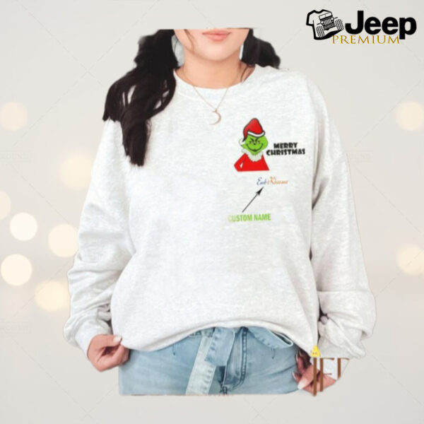 Grinch Embroidered Sweatshirt Merry Christmas With Custom Name