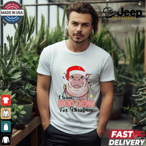 I Want Moo Deng For Christmas Santa Hat Shirt