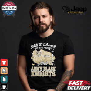 Just A Woman Who Loves Football And Army Black Knights Helmet Shirt