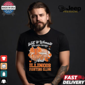 Just A Woman Who Loves Football And Illinois Fighting Illini Helmet Shirt