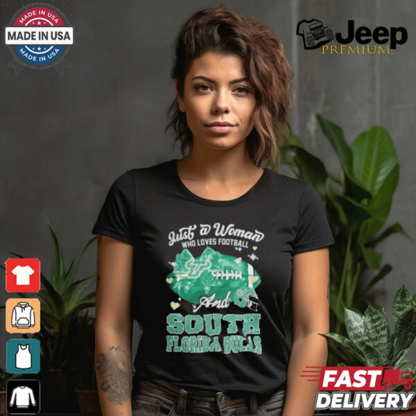 Just A Woman Who Loves Football And South Florida Bulls Helmet Shirt