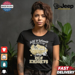 Just A Woman Who Loves Football And UCF Knights Helmet Shirt