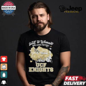 Just A Woman Who Loves Football And UCF Knights Helmet Shirt