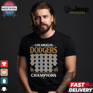 Los Angeles Dodgers Fanatics Black 2024 World Series Champions Roster T Shirt