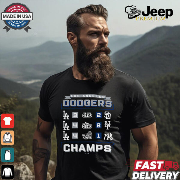 Los Angeles Dodgers Fanatics Black 2024 World Series Champions Schedule T Shirt