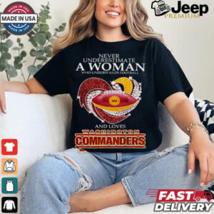 Never underestimate a woman and loves Washington Commanders shirt