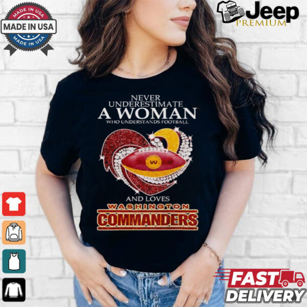 Never underestimate a woman and loves Washington Commanders shirt