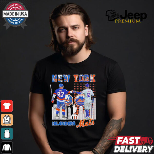 New York Islanders Anders Lee x New York Mets Francisco Lindor skyline shirt