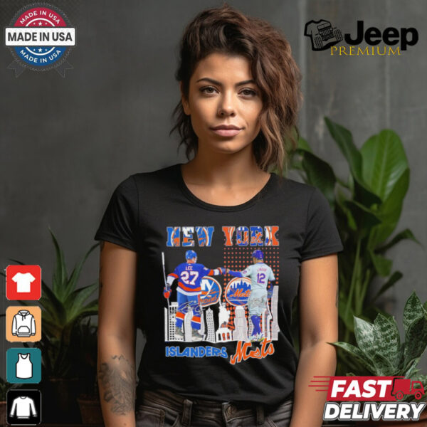 New York Islanders Anders Lee x New York Mets Francisco Lindor skyline shirt