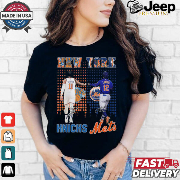 New York Knicks Jalen Brunson x New York Mets Francisco Lindor city skyline signatures shirt