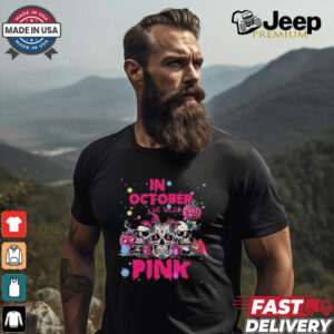 Official In October We Wear Pink Skull Breast Cancer 2024 T shirt