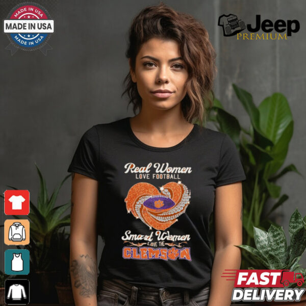 Real Women Love Football Smart Women Love The Clemson Tigers Heart Diamond 2024 shirt