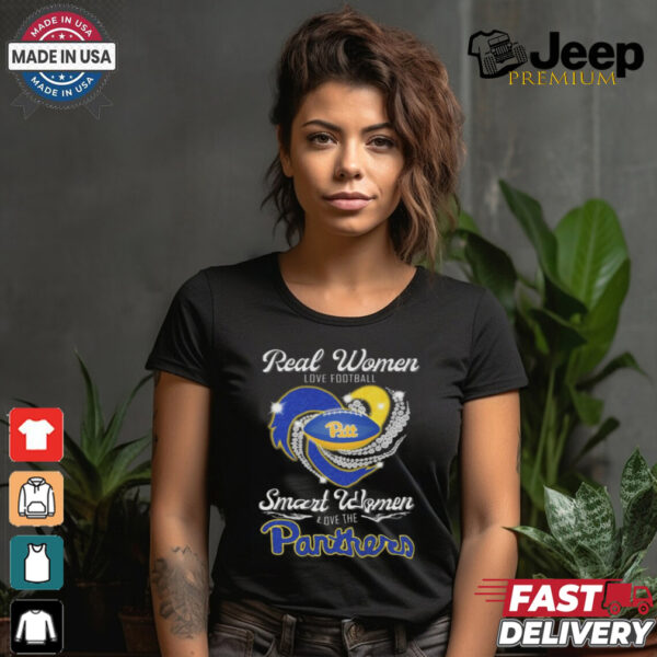 Real Women Love Football Smart Women Love The Panthers Diamond Heart T Shirt