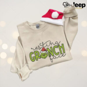 Resting Grinch Face Christmas Embroidered Sweatshirt Funny Christmas Grinch Sweatshirt Happy Year Xmas Gift