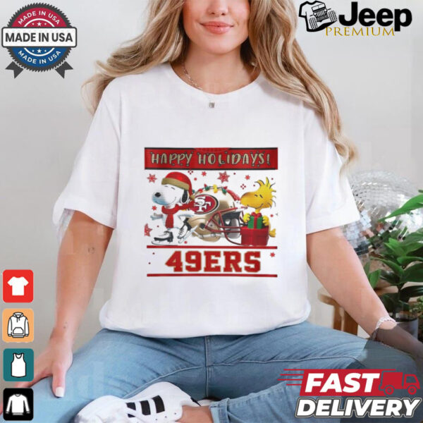 San Francisco 49ers Snoopy and Woodstock Happy Holidays shirt