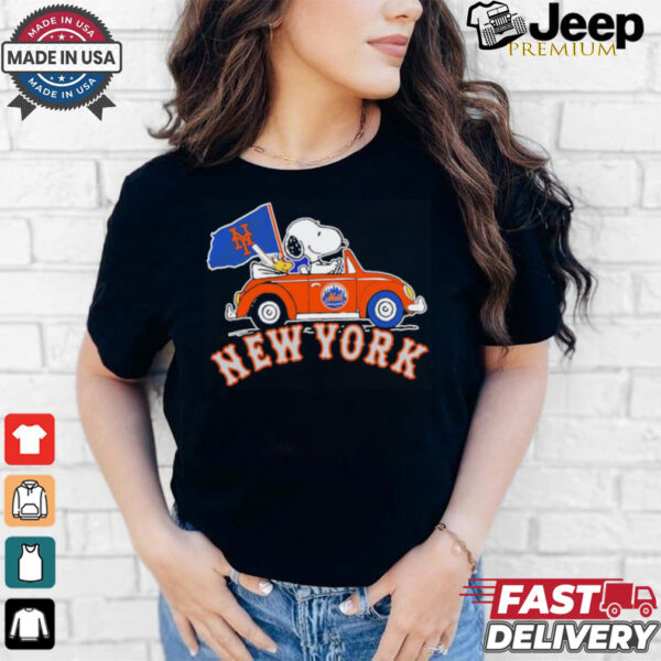 Snoopy and Woodstock driving car New York Mets 2024 MLB Playoff shirt