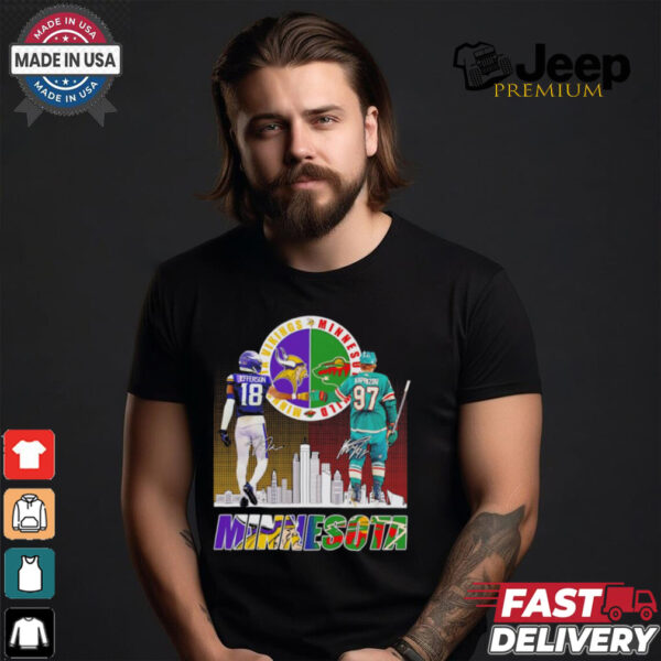 Vikings Justin Jefferson x Wild Kirill Kaprizov Minnesota skyline shirt