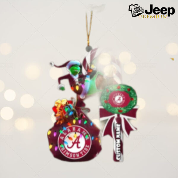 Alabama Crimson Tide NCAA Custom Name Grinch Candy Cane Tree Decorations Christmas 2024 Ornament