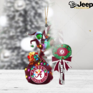 Alabama Crimson Tide NCAA Custom Name Grinch Candy Cane Tree Decorations Christmas 2024 Ornament