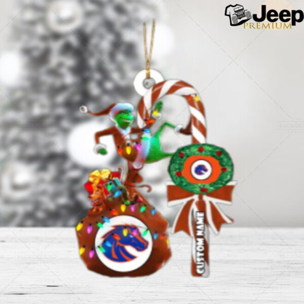 Boise State Broncos NCAA Custom Name Grinch Candy Cane Tree Decorations Christmas 2024 Ornament