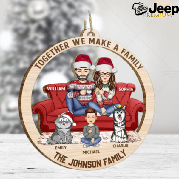 Cartoon Couple With Kids And Pets   Personalized Wooden Cutout Ornament