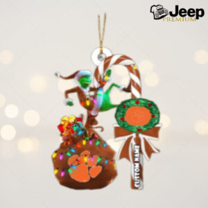 Clemson Tigers NCAA Custom Name Grinch Candy Cane Tree Decorations Christmas 2024 Ornaments