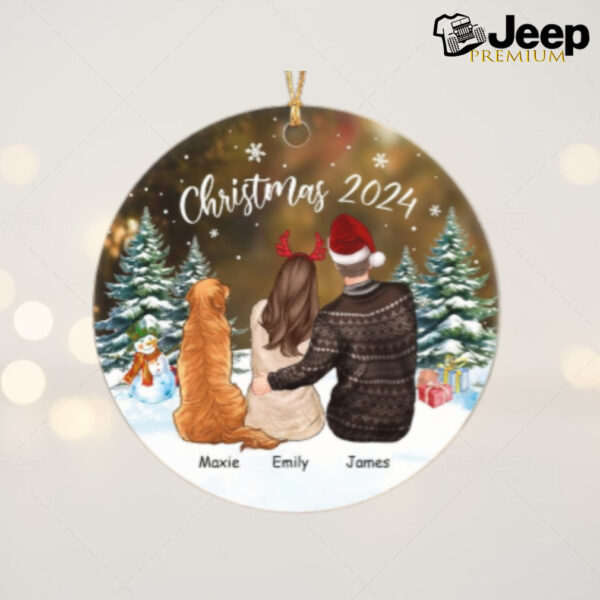 Custom First Christmas Couple With Dog Ornament 2024, Family And Dog Christmas Ornament, Personalized Couples And Dog Ornament