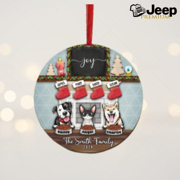 Custom Pet Family Christmas Ornaments, 3 Layers Wooden Family Ornament With Pets, Gift For Christmas Family And Pets With Dog Cat Fireplace