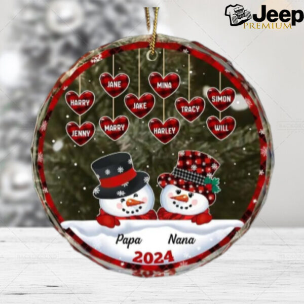 Custom Snowman Glass Ornament For Grandparents & Kids   Personalized Christmas Gift For Family With Names