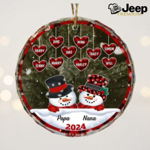 Custom Snowman Glass Ornament For Grandparents & Kids   Personalized Christmas Gift For Family With Names