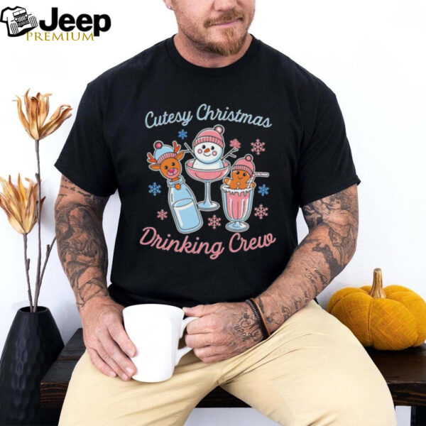 Cutesy Christmas drinking crew snowman reindeer and gingerbread shirt