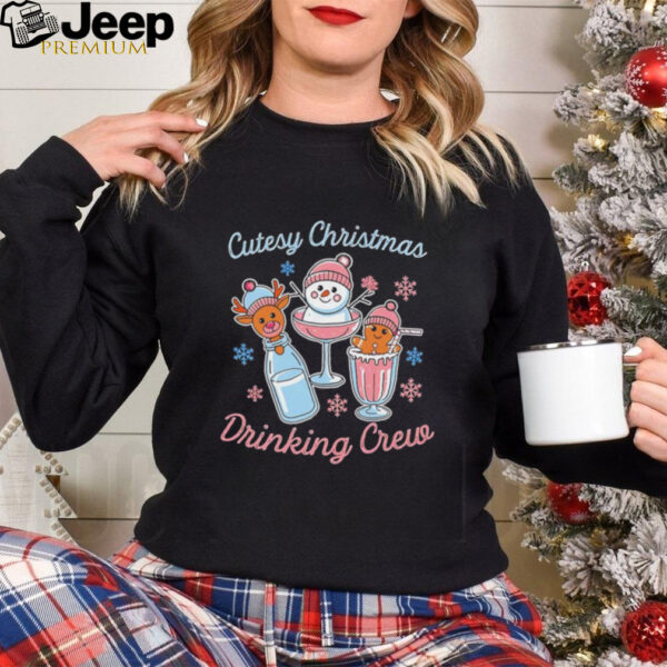 Cutesy Christmas drinking crew snowman reindeer and gingerbread shirt