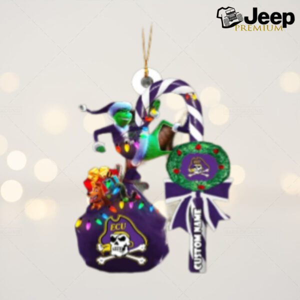 ECU Pirates NCAA Custom Name Grinch Candy Cane Tree Decorations Christmas 2024 Ornament