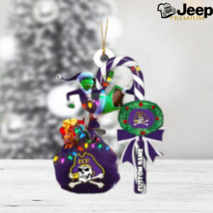 ECU Pirates NCAA Custom Name Grinch Candy Cane Tree Decorations Christmas 2024 Ornament