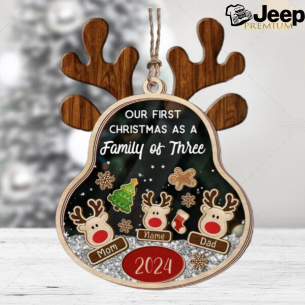 First Christmas As A Family Of Three Christmas Gifts Custom Name Personalized 4D Shaker Ornament